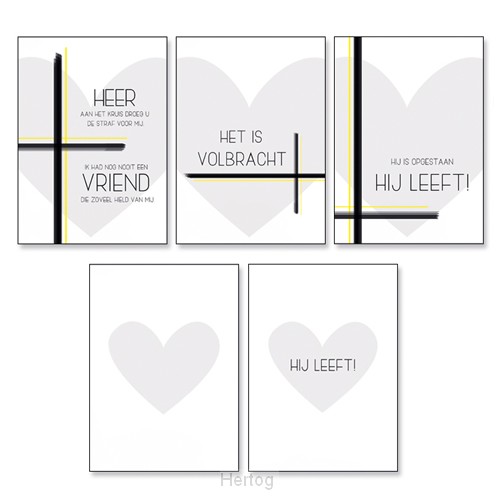 Paaskaarten - set 5 stuks + houder